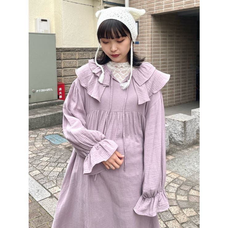 冬ギフト  ガーゼフリルカラーワンピース[品番：MKSW0052249]｜merry jenny トップス