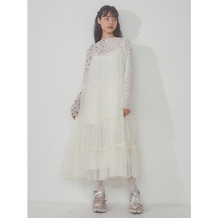 チュールティアードワンピース[品番：MKSW0052717]｜merry jenny