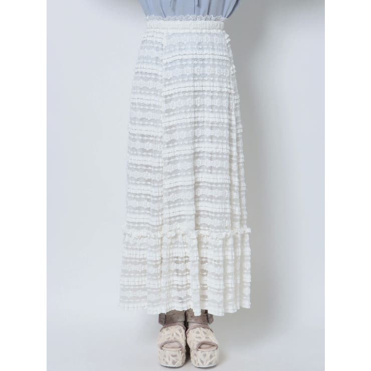 オフホワイト】petit flower laceフレアスカート[品番：MKSW0052256