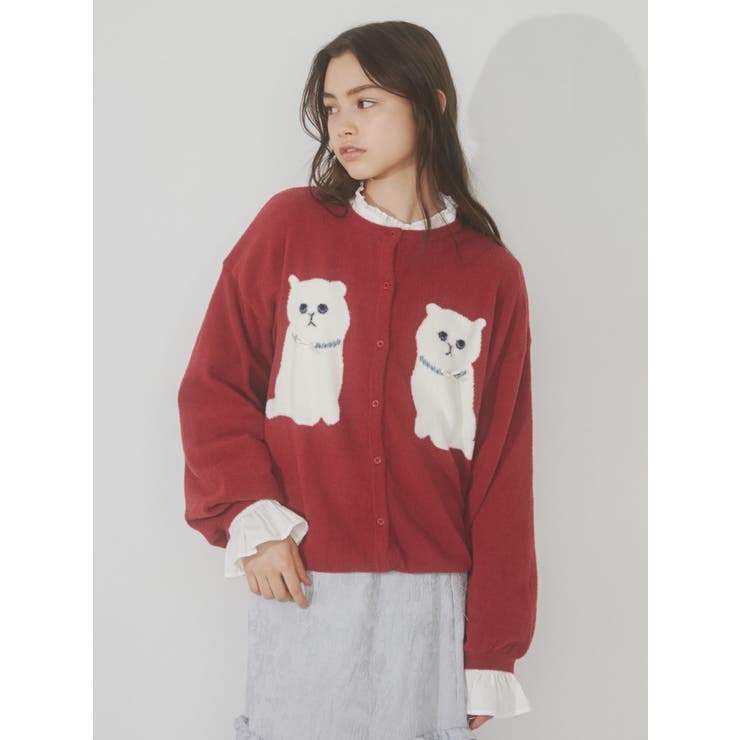 merry jenny cat×catカーディガン（レッド） -靴＆ファッション