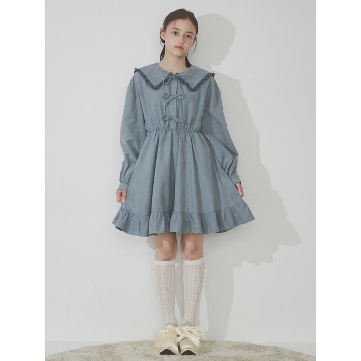 フリルカラーリボンミニワンピース[品番：MKSW0053002]｜merry jenny