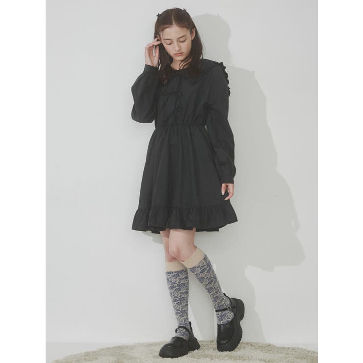 フリルカラーリボンミニワンピース[品番：MKSW0053002]｜merry