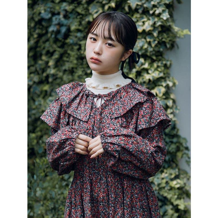 Wフリルカラーflowerワンピース[品番：MKSW0053795]｜merry