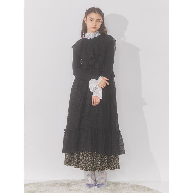 ラッフルティアードシアーワンピース[品番：MKSW0053796]｜merry jenny