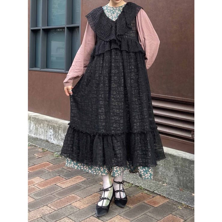 ラッフルティアードシアーワンピース[品番：MKSW0053796]｜merry