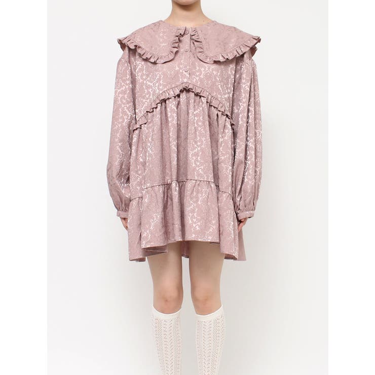 ジャガードフリルカラーミニワンピース[品番：MKSW0054077]｜merry