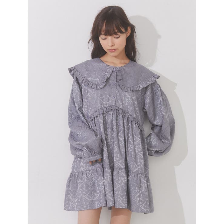 ジャガードフリルカラーミニワンピース[品番：MKSW0054077]｜merry