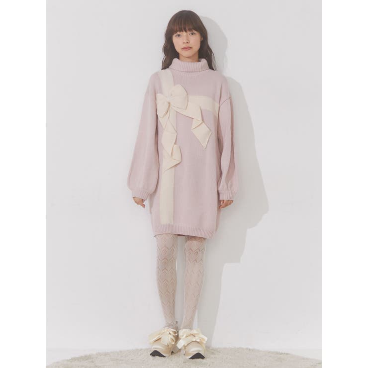 プレゼントリボンニットワンピース[品番：MKSW0054078]｜merry jenny