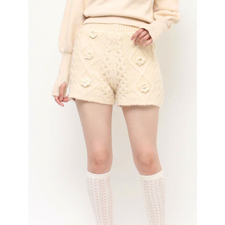 flowerニットショートパンツ[品番：MKSW0053801]｜merry jenny