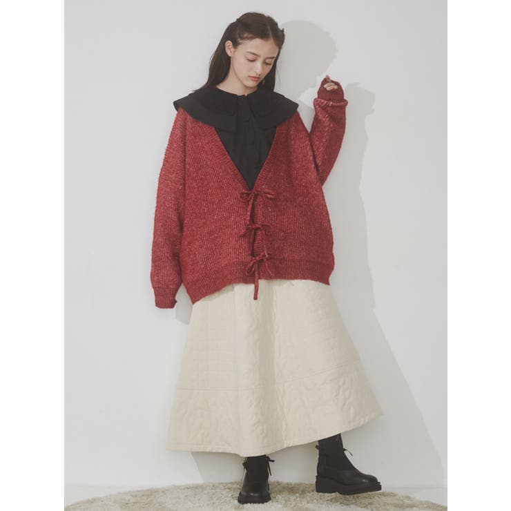 Vネックリボンカーディガン[品番：MKSW0052280]｜merry jenny