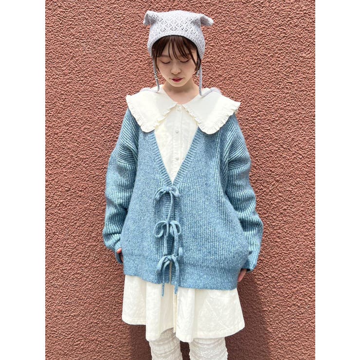 Vネックリボンカーディガン[品番：MKSW0052280]｜merry jenny