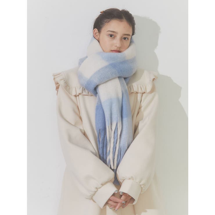 fluffy checkフリンジマフラー[品番：MKSW0054403]｜merry jenny