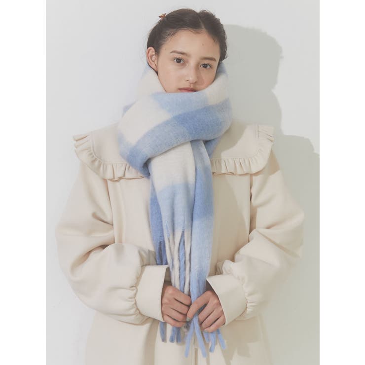 fluffy checkフリンジマフラー[品番：MKSW0054403]｜merry jenny