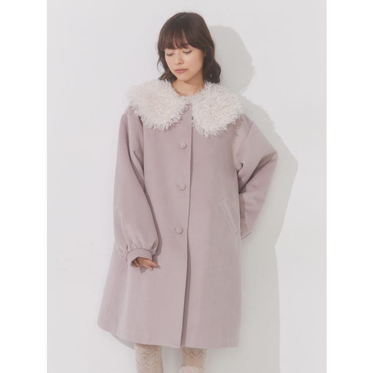 レッキスファー大きなフリル襟Aラインコート レッキスファー大きなフリル襟Aラインコート