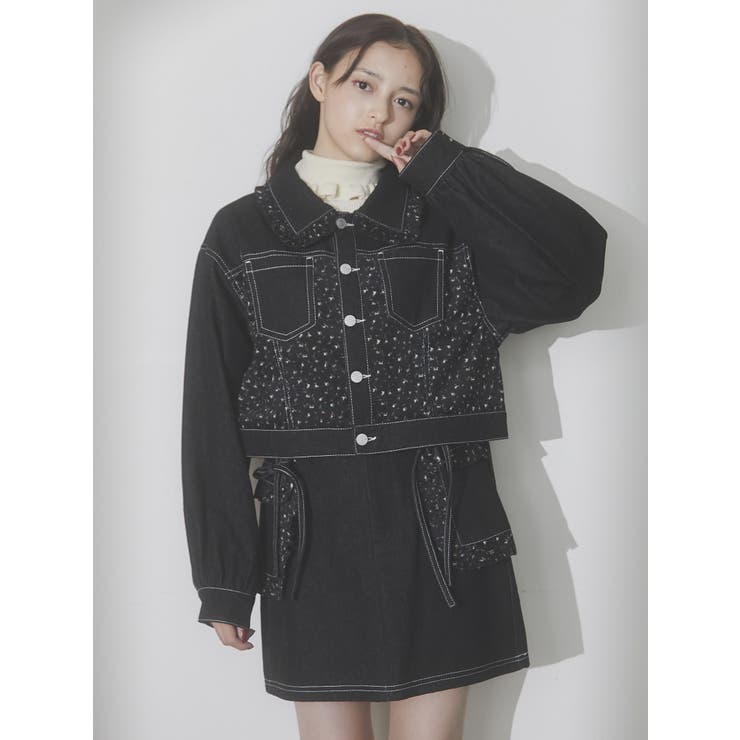 セットアップ着用可能】petit flowerコンビデニムジャケット[品番 