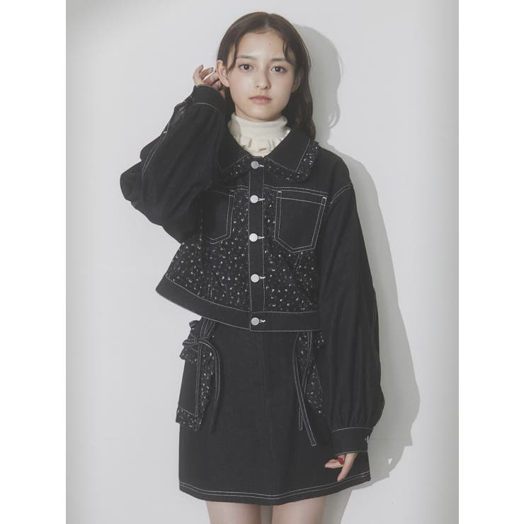 専用♪タグmerry jenny petit flowerコンビデニムジャケット merry jenny（メリージェニー）の「petit flowerコンビデニム