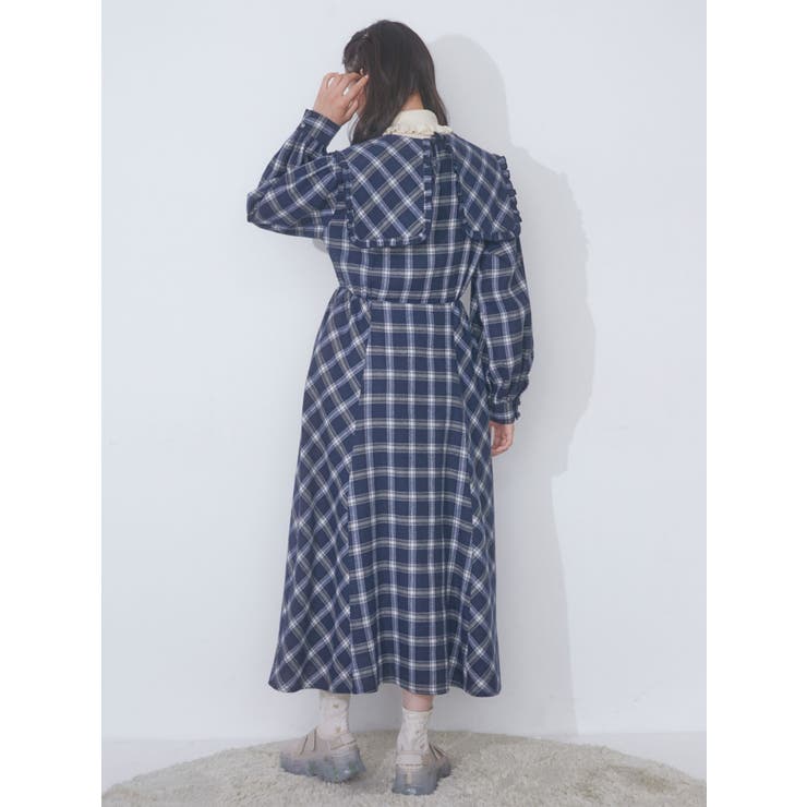 チューリップ刺繍checkワンピース[品番：MKSW0056398]｜merry