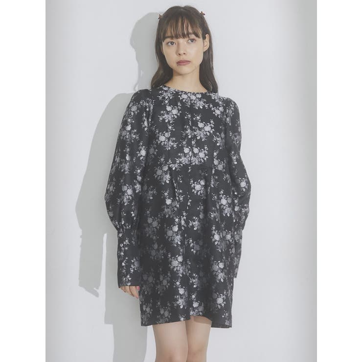 merryjennyジャガード花柄バルーンスリーブミニワンピース ピンク メリージェニー merry jenny ジャガードフレアミニワンピース （ミント