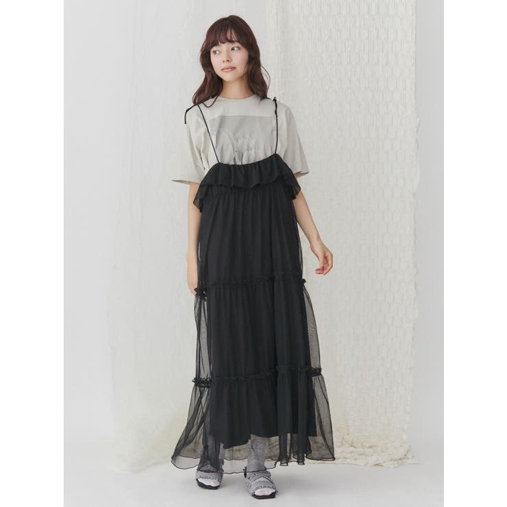 リボンチュールキャミワンピース[品番：MKSW0055388]｜merry jenny