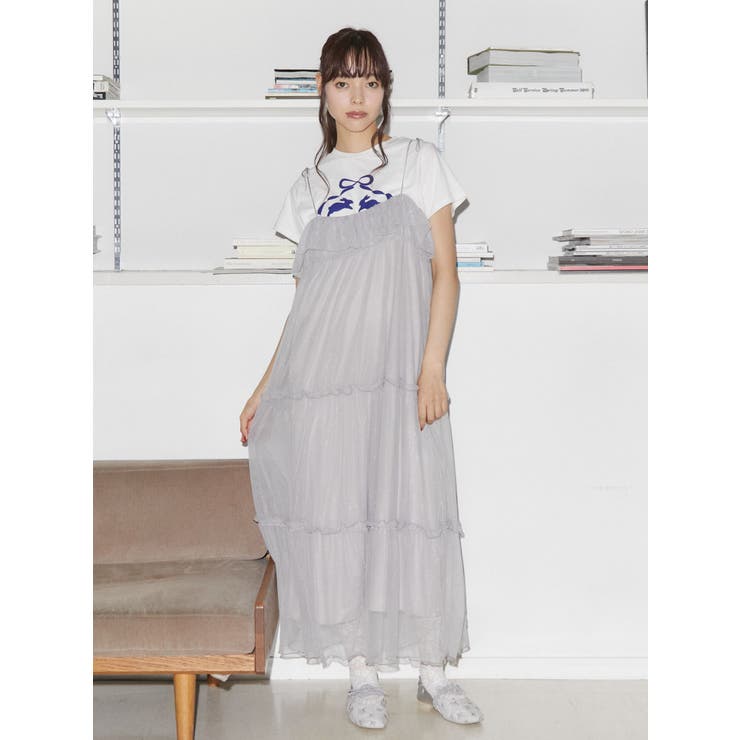 リボンチュールキャミワンピース[品番：MKSW0055388]｜merry jenny