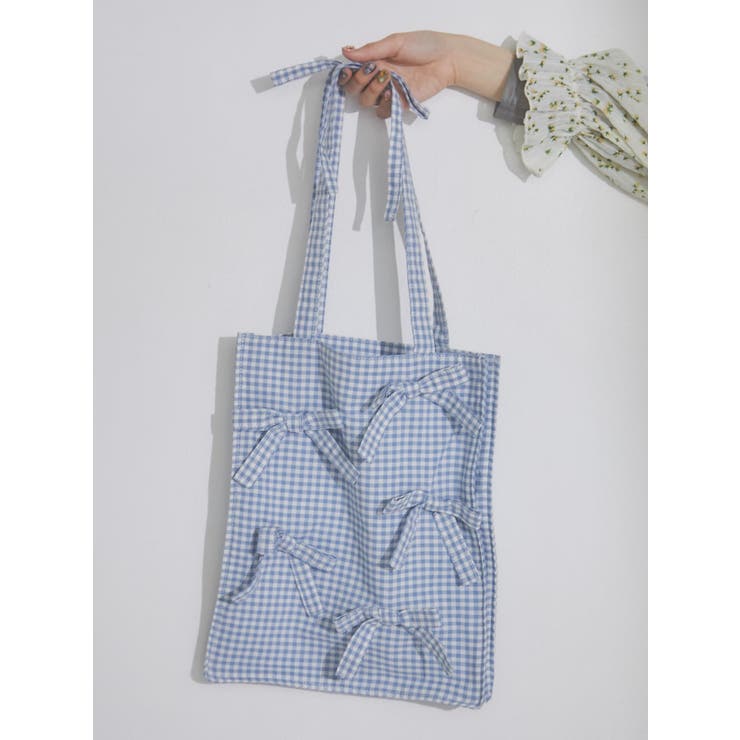 ブルー | ribbonギンガムトートBag | merry jenny