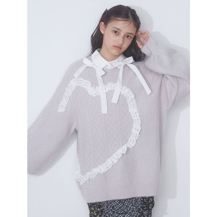 ハートフリルニットtops[品番：MKSW0054084]｜merry jenny