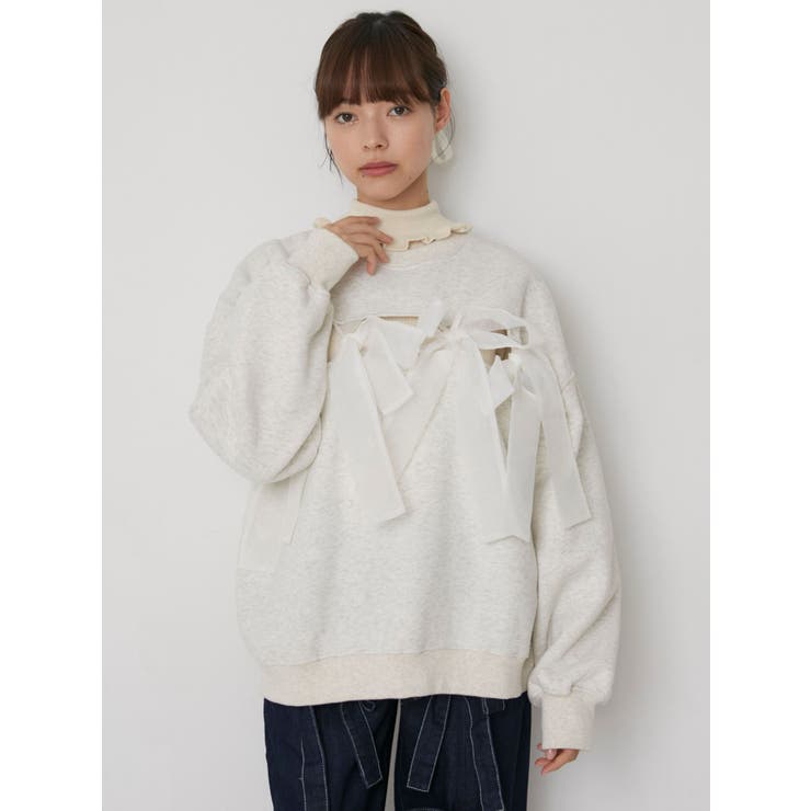 merry jenny 新品 ブルー×ホワイト レースティアードトレーナー