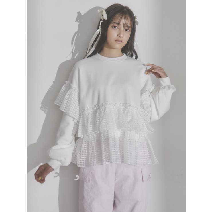 checkチュールフリルトレーナー[品番：MKSW0055420]｜merry jenny