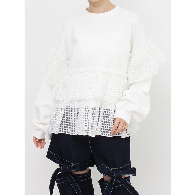 checkチュールフリルトレーナー[品番：MKSW0055420]｜merry jenny