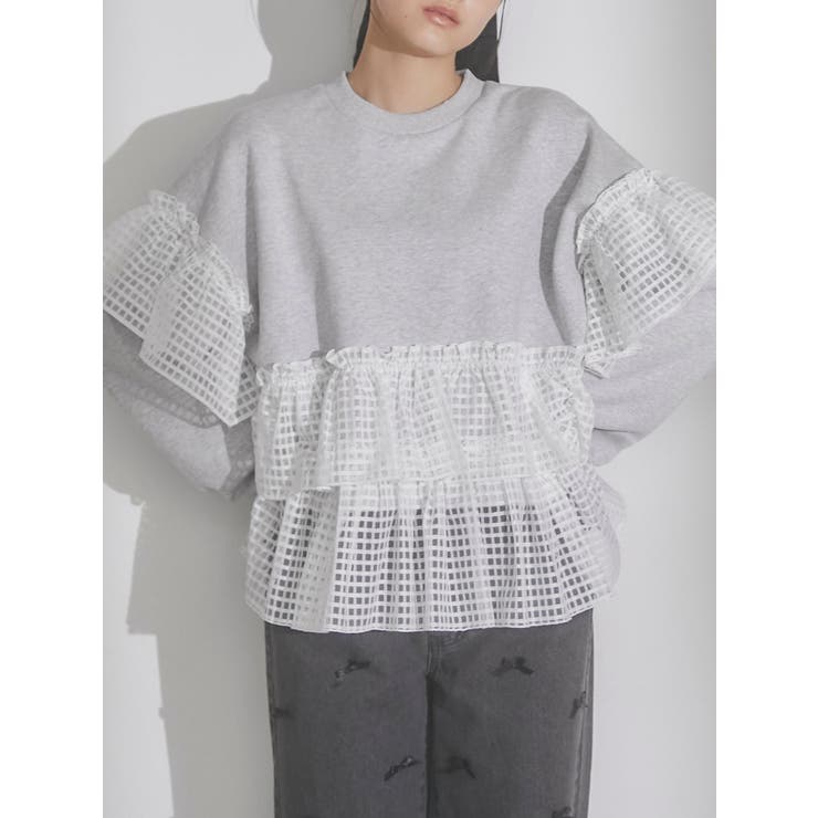 checkチュールフリルトレーナー[品番：MKSW0055420]｜merry jenny