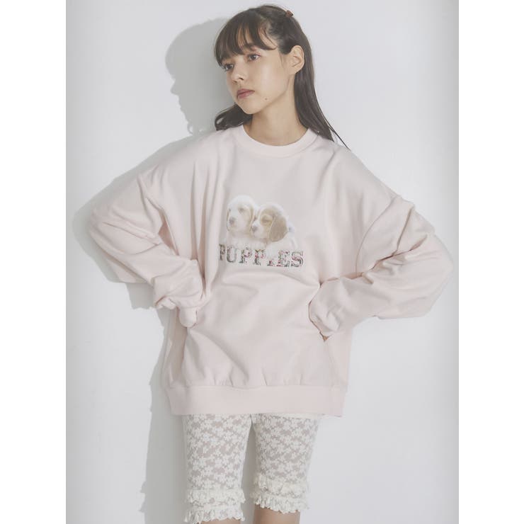 merry jenny 新品 ブルー×ホワイト レースティアードトレーナー