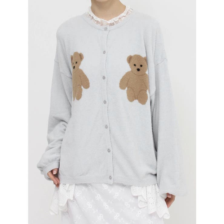 【新品】 merry jenny Bear×Bearニットカーディガン ブルー 新品】 merry jenny Bear×Bearニットカーディガン ブルー