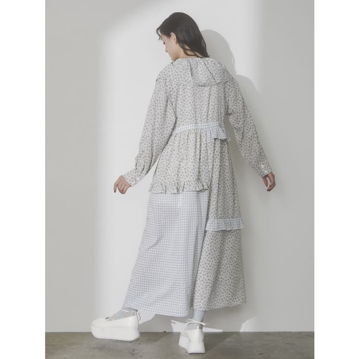 ギャザーカラーパッチワークワンピース[品番：MKSW0055431