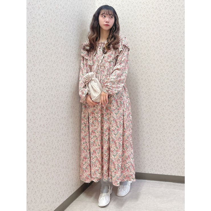 Wフリルカラーfloralワンピース[品番：MKSW0055434]｜merry
