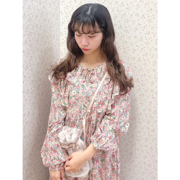 Wフリルカラーfloralワンピース[品番：MKSW0055434]｜merry