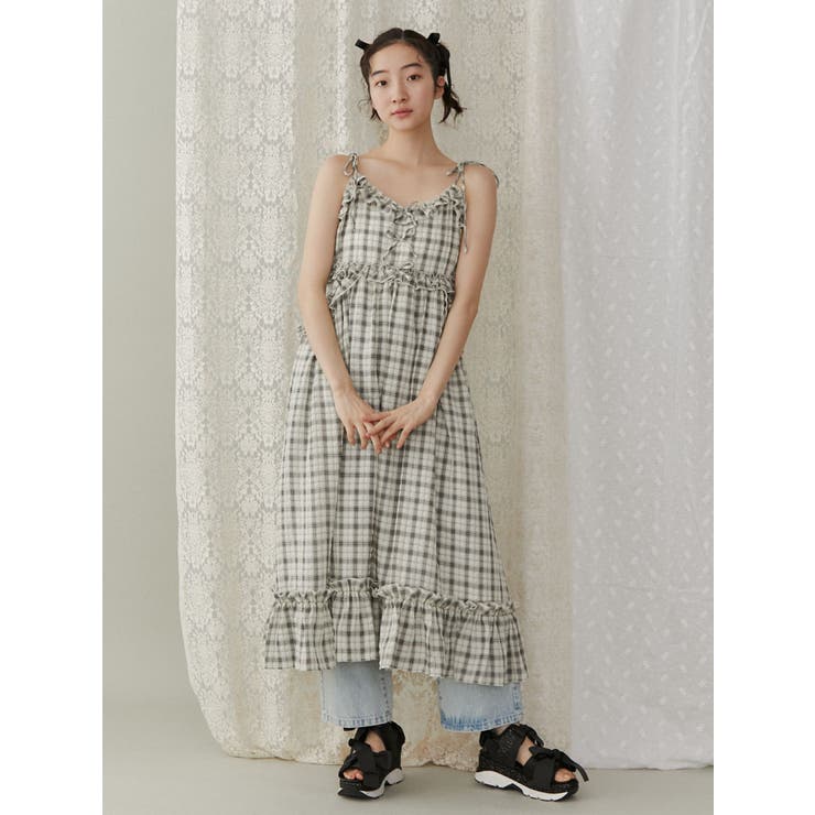 エムミーエメ mmeeme オフショルリボンチェックワンピース ♥試着のみ♥ M me eme／Off shoulder roving check mini one piece(eme10379