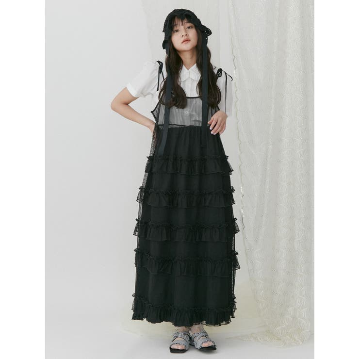 merry jenny メッシュフリルキャミワンピース　ティアードワンピース メッシュフリルキャミワンピース[品番：MKSW0057320]｜merry jenny