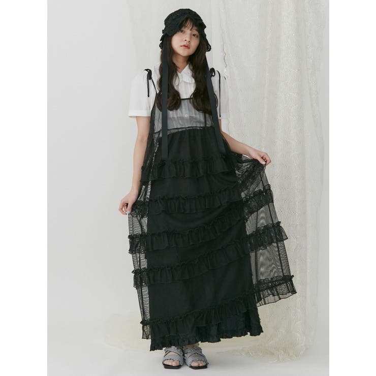 merry jenny メッシュフリルキャミワンピース　ティアードワンピース メッシュフリルキャミワンピース[品番：MKSW0057320]｜merry jenny