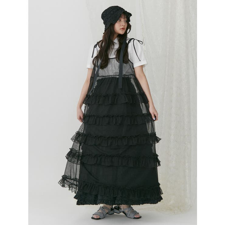 merry jenny メッシュフリルキャミワンピース　ティアードワンピース メッシュフリルキャミワンピース[品番：MKSW0057320]｜merry jenny