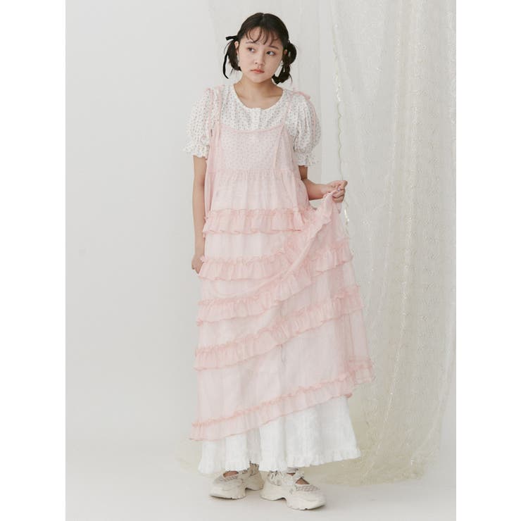メッシュフリルキャミワンピース[品番：MKSW0057320]｜merry jenny