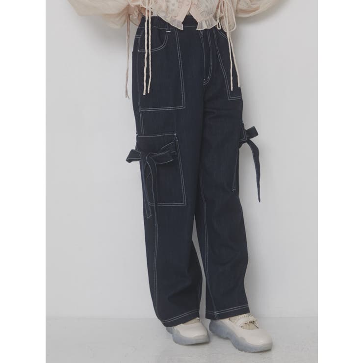 ribbonワークポケットデニムパンツ[品番：MKSW0056062]｜merry
