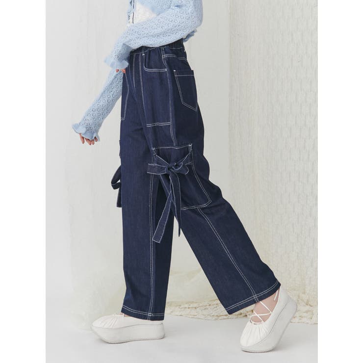 ribbonワークポケットデニムパンツ[品番：MKSW0056062]｜merry jenny 