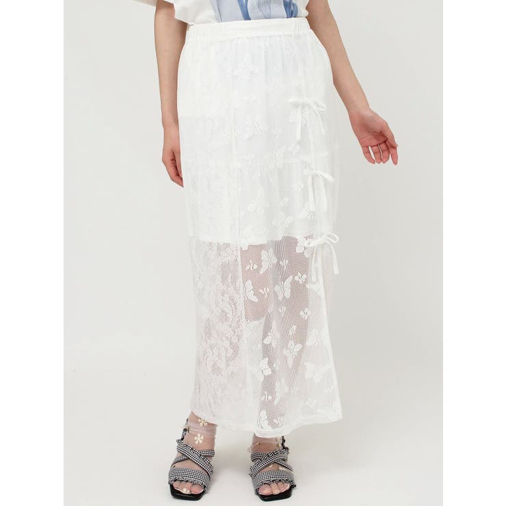 Butterflyレースレイヤードスカート[品番：MKSW0057327]｜merry