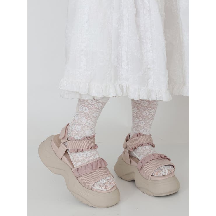 フリルメッシュスニーカーサンダル[品番：MKSW0057609]｜merry