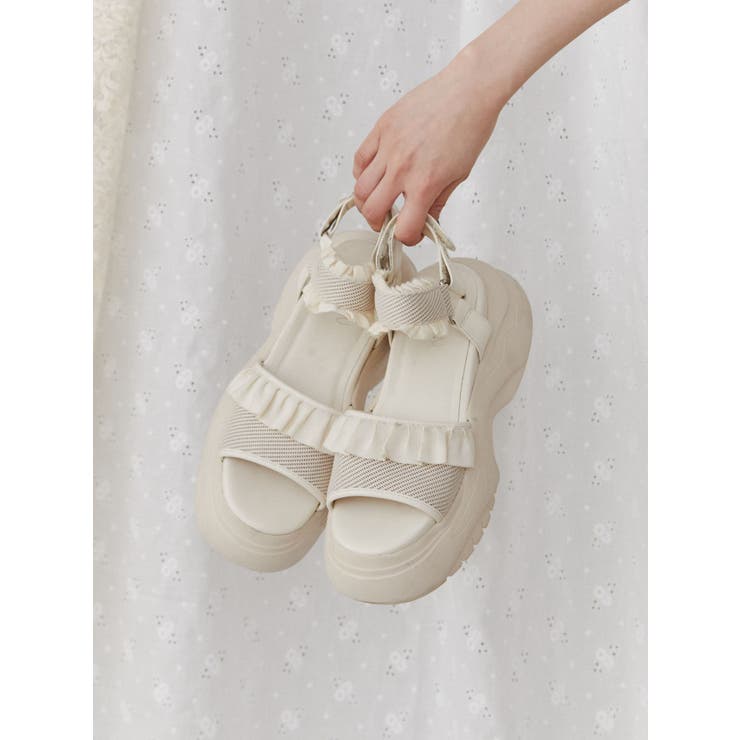 【新品】merry jenny Lサイズ フリルメッシュスニーカーサンダル merry jenny サンダル フリルメッシュスニーカーサンダル