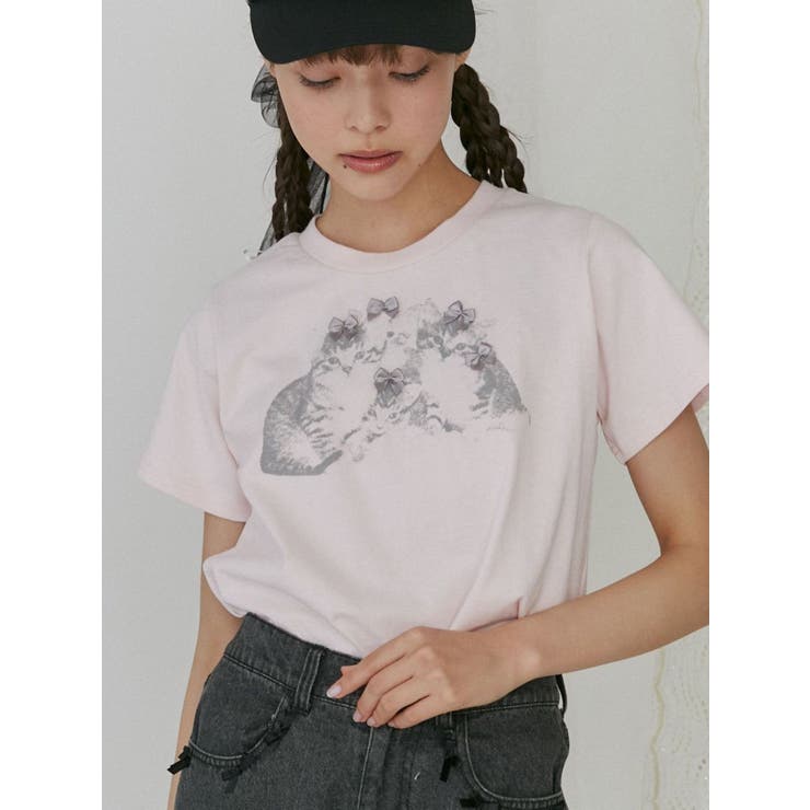 CAT ribbon Tee[品番：MKSW0057330]｜merry jenny（メリージェ二ー）の