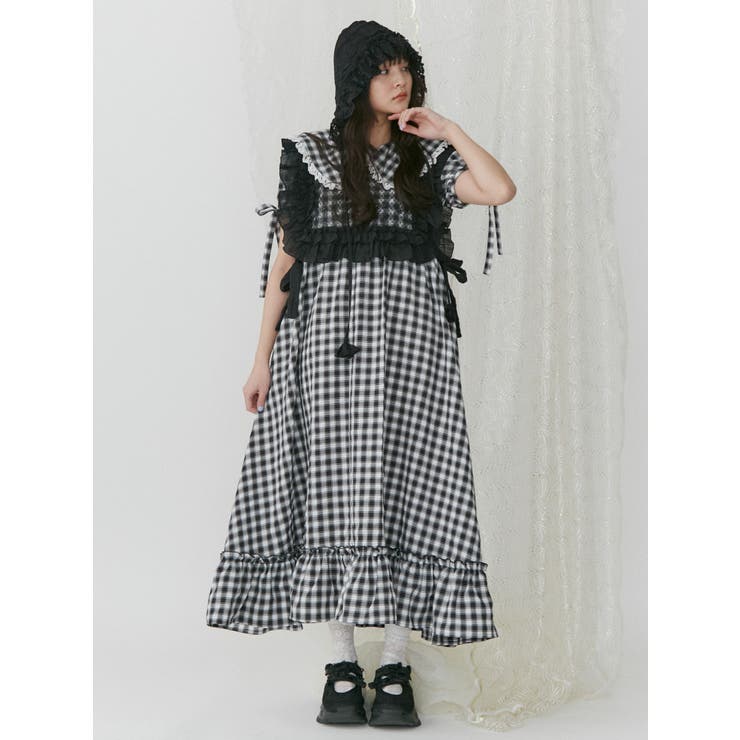 merry jenny ギンガムリボンワンピース（ブラック） ギンガムリボンワンピース[品番：MKSW0057334]｜merry jenny