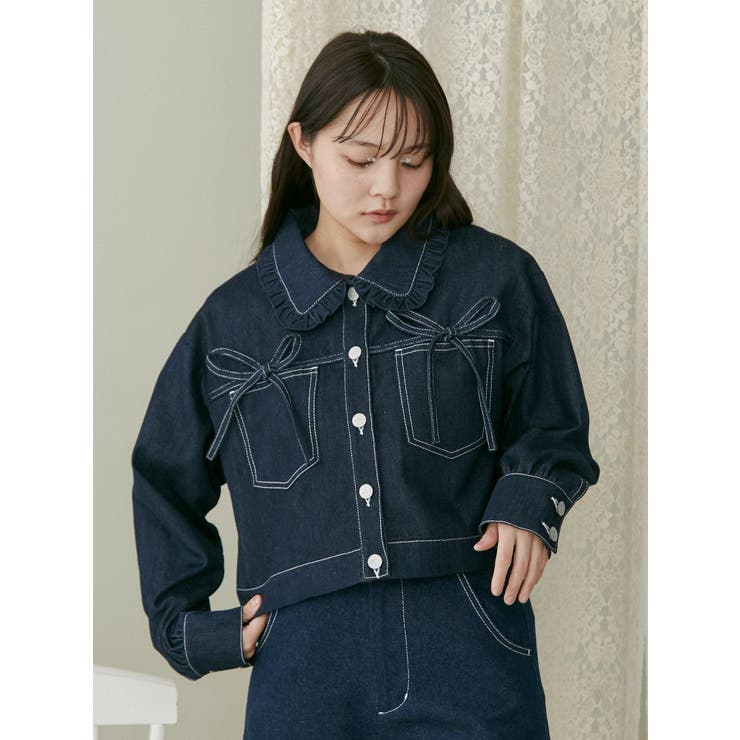 リボンポケットデニムジャケット【セットアップ着用可能】[品番