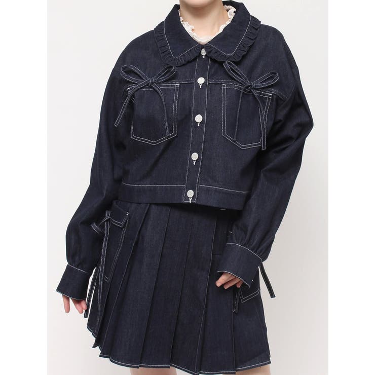 リボンポケットデニムジャケット【セットアップ着用可能】[品番