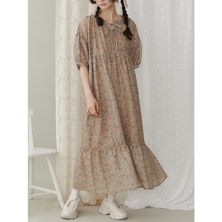 merry jenny flowerスモックリボンワンピース flowerスモックリボンワンピース[品番：MKSW0058284]｜merry jenny